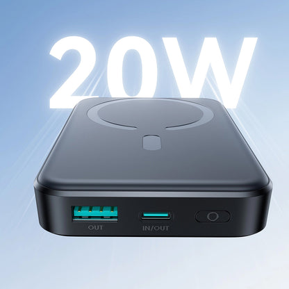 Externá bezdrôtová batéria Joyroom JR-W020, 10000mAh, 20W, QC + PD + FQI, 1 x QI - 1 x USB-A - 1 x USB-C, Čierna