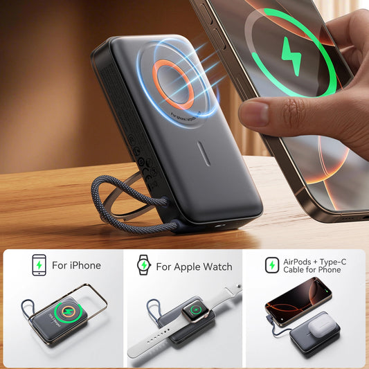 Externá bezdrôtová batéria Joyroom JR-PBM02, 10000mAh, 22.5W, PD + FQI, 1 x QI - 2 x USB-C, Čierna