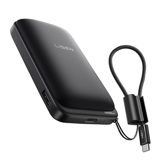 Bezdrôtová externá batéria Lisen P604, 10000mAh, 65W, QC + PD + FQI, 1 x QI - 1 x USB-A - 1 x USB-C, čierna