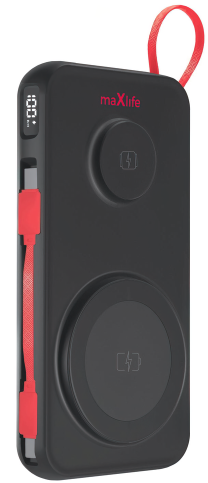 Externá bezdrôtová batéria MaXlife MXPB-08, 10000mAh, 22.5W, QC + PD + FQI + QI, 1 x USB-A - 1 x USB-C - 2 x QI, Čierna