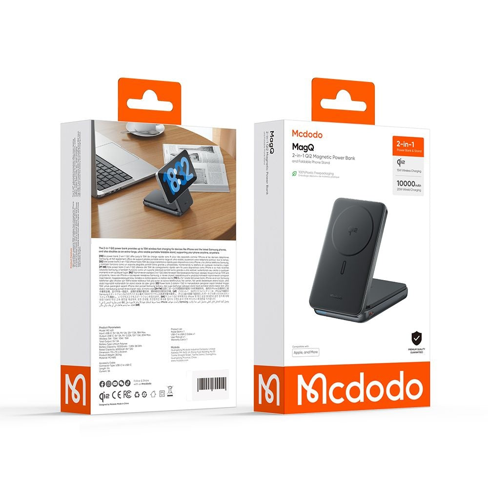 Externá bezdrôtová batéria McDodo MC-6310 2v1, 10000mAh, 20W, PD + FQI, 1 x USB-C, čierna