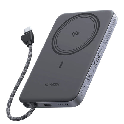 Bezdrôtová externá batéria UGREEN PB570 (75982B), 10 000 mAh, 30 W, PD + FQI, 1 × QI – 2 × USB-C, sivá