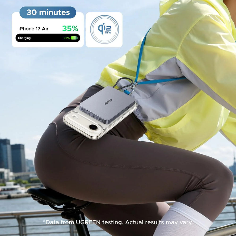 Bezdrôtová externá batéria UGREEN PB570 (75982B), 10 000 mAh, 30 W, PD + FQI, 1 × QI – 2 × USB-C, sivá
