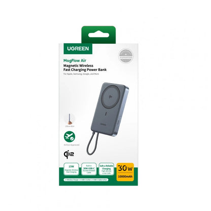 Bezdrôtová externá batéria UGREEN PB570 (75982B), 10 000 mAh, 30 W, PD + FQI, 1 × QI – 2 × USB-C, sivá