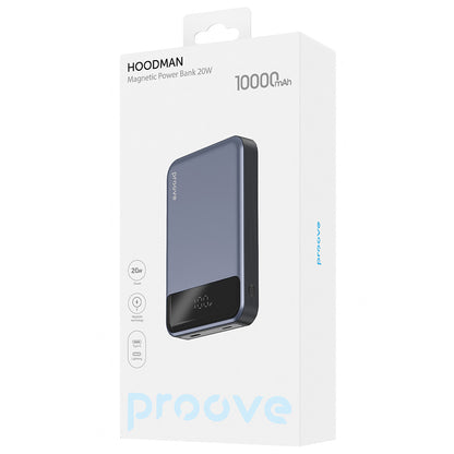 Externá bezdrôtová batéria Proove Hoodman, 10000mAh, 20W, PD + FQI, 1 x QI - 1 x USB-C, Sivá PBH120010003