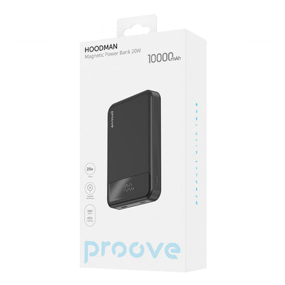 Externá bezdrôtová batéria Proove Hoodman, 10000mAh, 20W, PD + FQI, 1 x QI - 1 x USB-C, Čierna PBH120010001