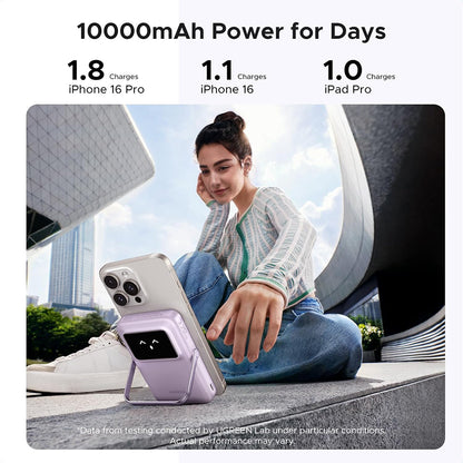 Externá bezdrôtová batéria UGREEN PB764 Uno, 10000mAh, 20W, PD + FQI, 1 x QI - 1 x USB-C, Sivá