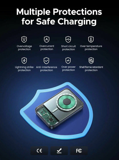Externá bezdrôtová batéria UGREEN PB562, 10000mAh, 20W, PD + FQI, 1 x QI - 1 x USB-C, Čierna