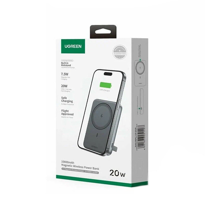 Externá bezdrôtová batéria UGREEN PB562, 10000mAh, 20W, PD + FQI, 1 x QI - 1 x USB-C, Čierna