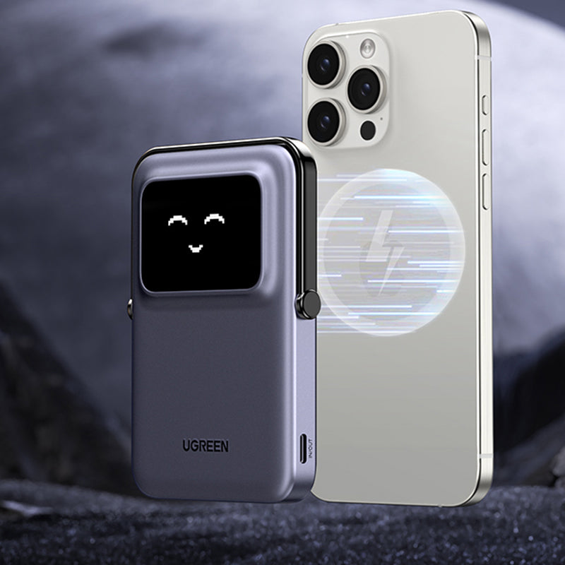 Externá bezdrôtová batéria UGREEN PB571 Uno, 5000mAh, 20W, PD + FQI, 1 x QI - 1 x USB-C, Fialová