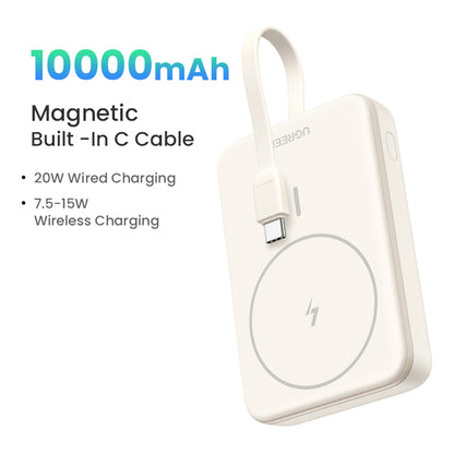 Externá bezdrôtová batéria UGREEN PB760, 10000mAh, 20W, PD + FQI, 1 x QI - 1 x USB-C, Béžová