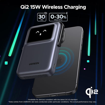 Externá bezdrôtová batéria UGREEN PB764 Uno, 10000mAh, 20W, PD + FQI, 1 x QI - 1 x USB-C, Sivá