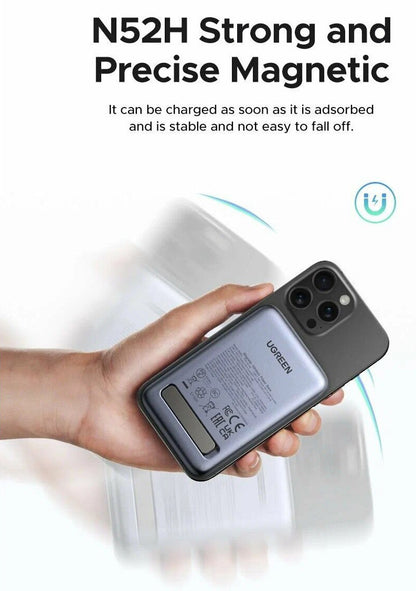 Externá bezdrôtová batéria UGREEN PB562, 10000mAh, 20W, PD + FQI, 1 x QI - 1 x USB-C, Čierna