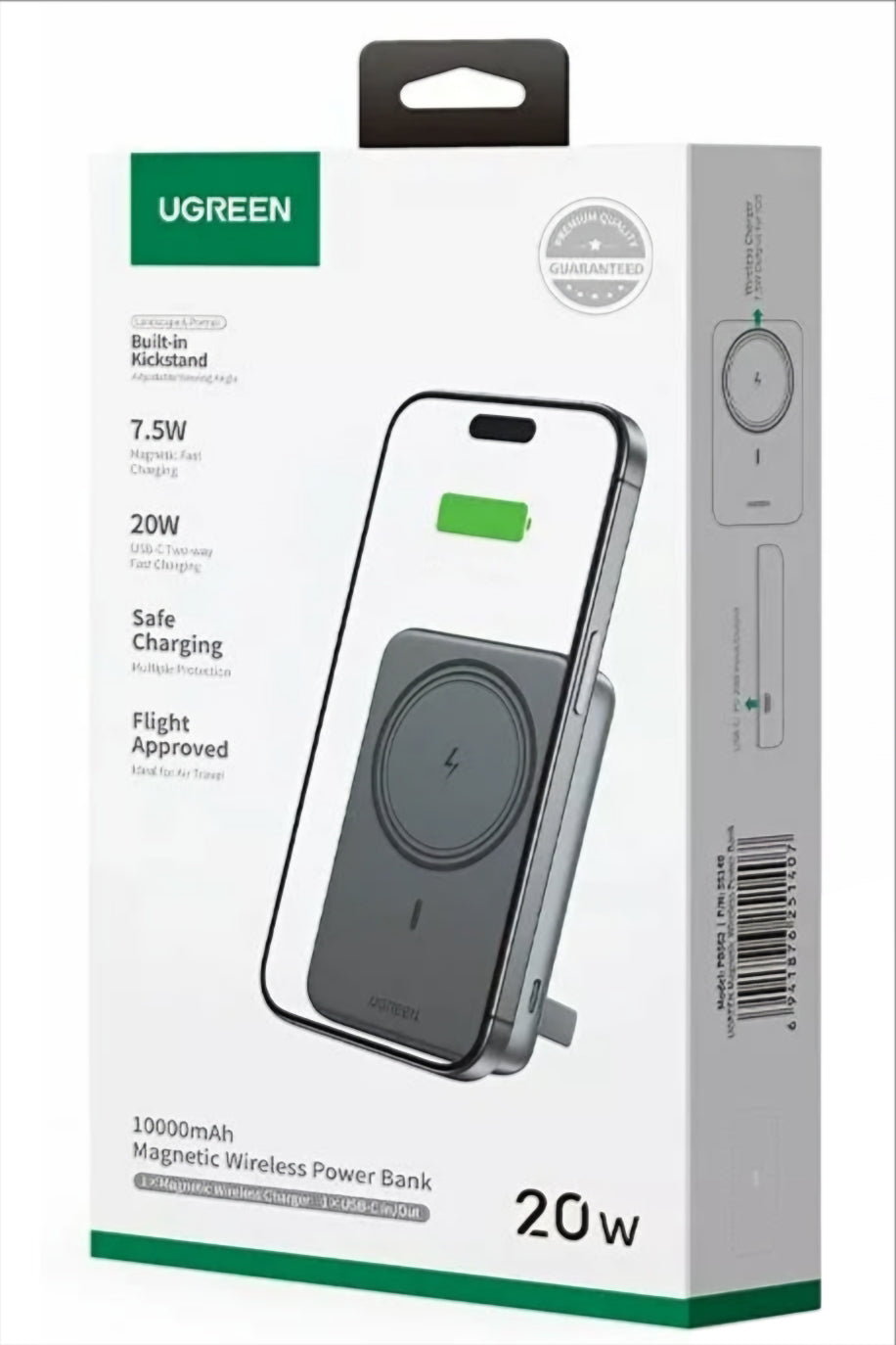 Externá bezdrôtová batéria UGREEN PB561, 10000mAh, 20W, PD + FQI, 1 x QI - 1 x USB-C, Čierna
