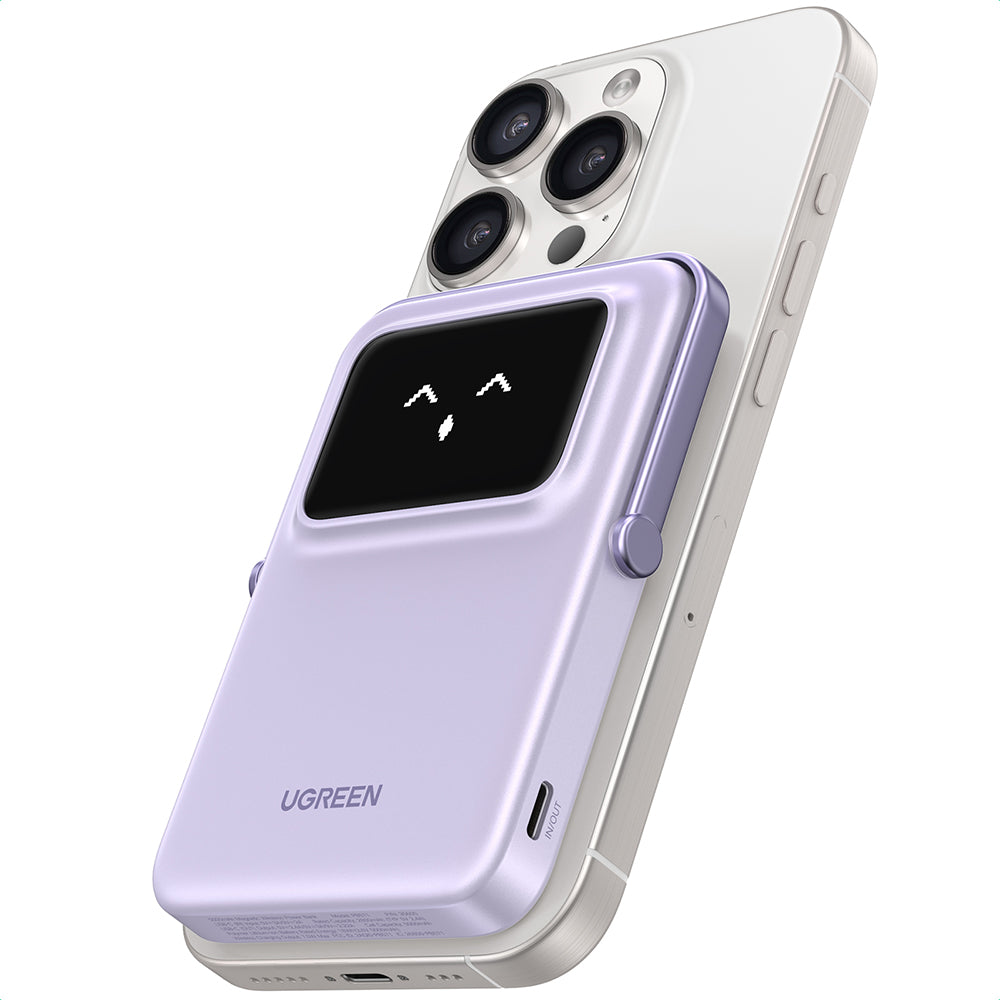 Externá bezdrôtová batéria UGREEN PB571 Uno, 5000mAh, 20W, PD + FQI, 1 x QI - 1 x USB-C, Fialová