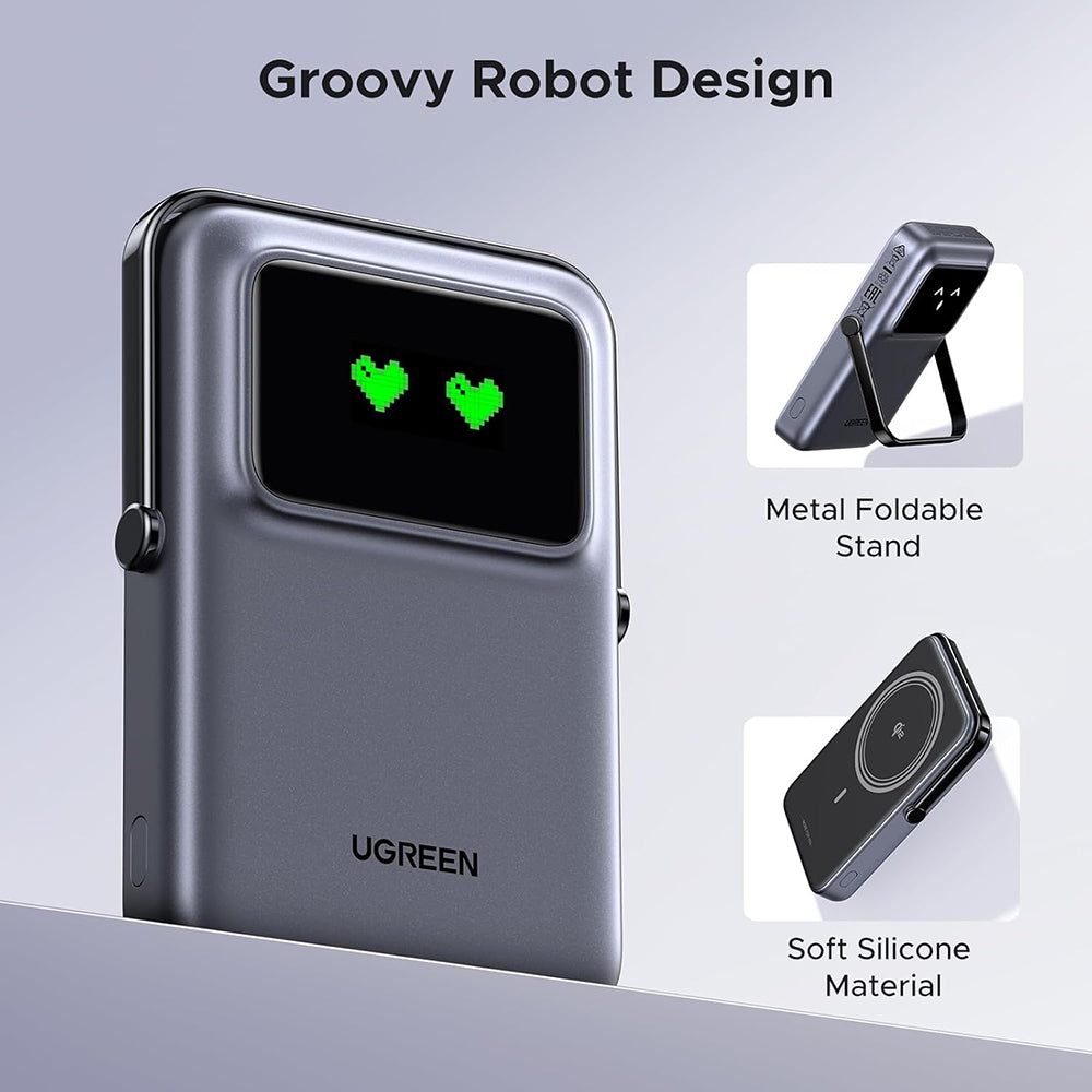 Externá bezdrôtová batéria UGREEN PB764 Uno, 10000mAh, 20W, PD + FQI, 1 x QI - 1 x USB-C, Sivá