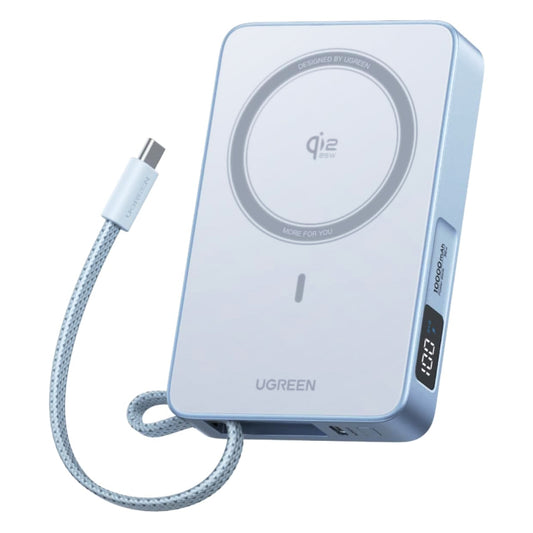 Bezdrôtová externá batéria UGREEN MagFlow PB773 (65958B), 10000mAh, 25W, PD + FQI, 1 x QI - 2 x USB-C, modrá