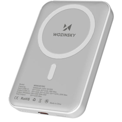 Externá bezdrôtová batéria WZK WRW349YWS, 10000mAh, 20W, PD + FQI, 1 x QI - 1 x USB-C, Biela