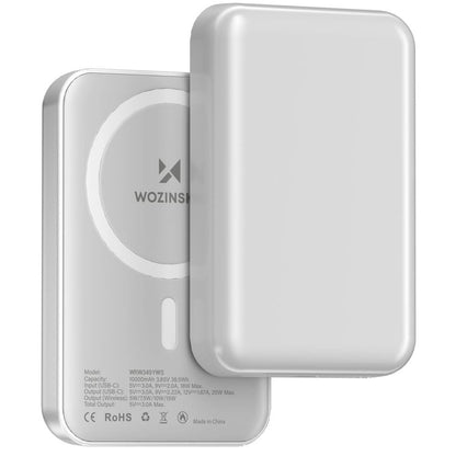 Externá bezdrôtová batéria WZK WRW349YWS, 10000mAh, 20W, PD + FQI, 1 x QI - 1 x USB-C, Biela