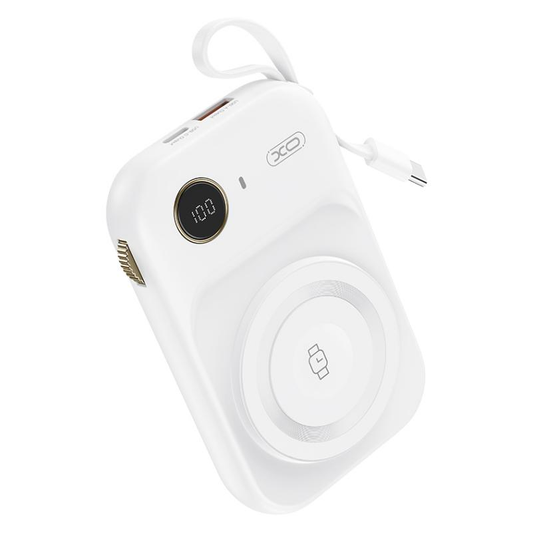 Externá bezdrôtová batéria XO Design PR270, 10000mAh, 22.5W, QC + PD + QI, 1 x QI - 1 x USB-A - 1 x USB-C, Biela