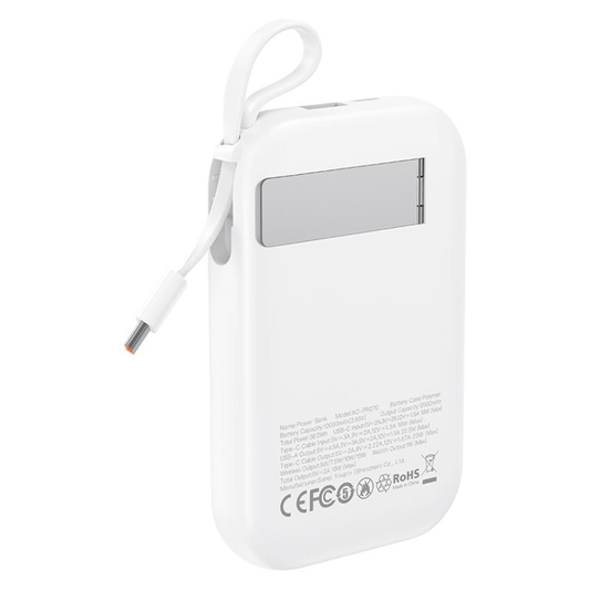 Externá bezdrôtová batéria XO Design PR270, 10000mAh, 22.5W, QC + PD + QI, 1 x QI - 1 x USB-A - 1 x USB-C, Biela