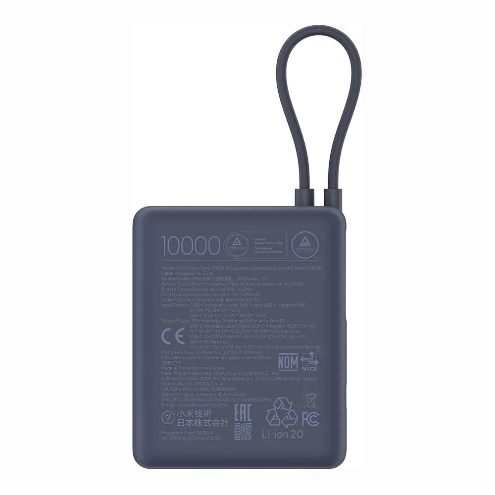 Externá batéria Xiaomi PB1033MI, 10000mAh, 33W, QC + PD, 1 x USB-A - 2 x USB-C, Námornícka modrá BHR9341GL