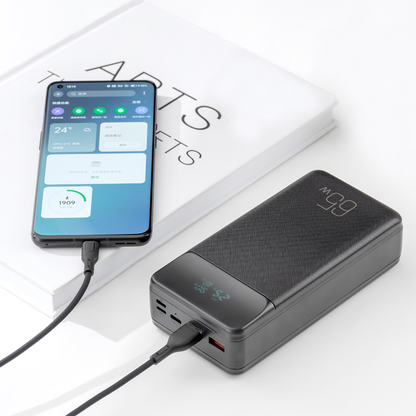 Externá batéria XO Design PR201, 30000mAh, 65W, QC + PD, 1 x USB-C - 2 x USB-A, Čierna