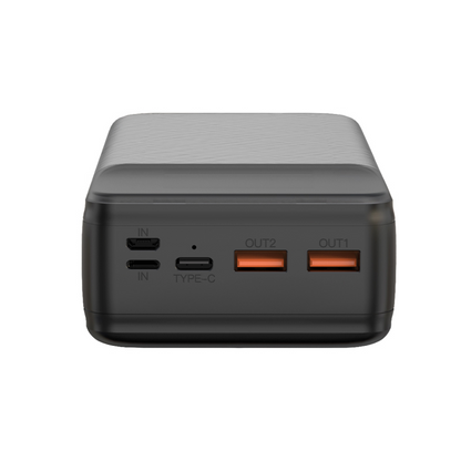 Externá batéria XO Design PR201, 30000mAh, 65W, QC + PD, 1 x USB-C - 2 x USB-A, Čierna