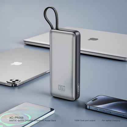 Externá batéria XO Design PR268, 20000mAh, 130W, QC + PD, 1 x USB-A - 2 x USB-C, Sivá