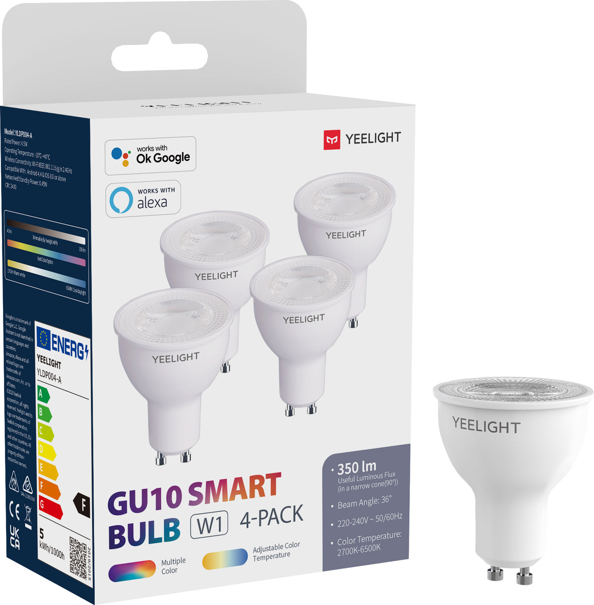 LED žiarovka Yeelight W1, Wi-Fi, GU10, 4.5W, 2700K - 6500K, 350lm, Sada 4 kusy, Multicolor YLDP004-A
