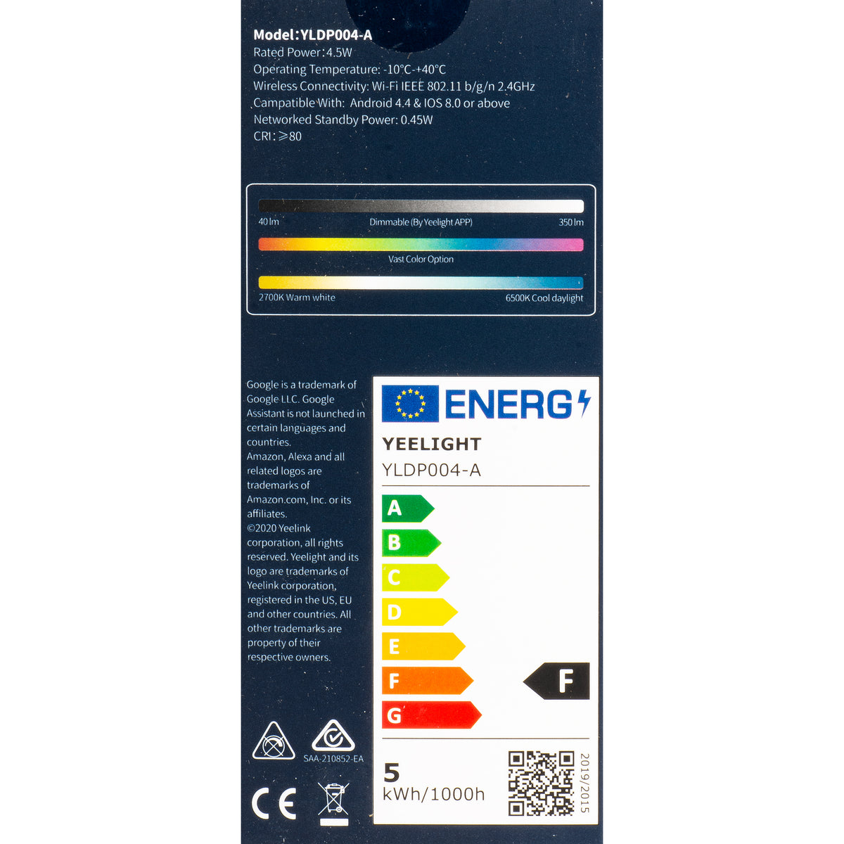 LED žiarovka Yeelight W1, Wi-Fi, GU10, 4.5W, 2700K - 6500K, 350lm, Sada 4 kusy, Multicolor YLDP004-A