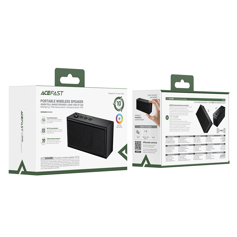 Bluetooth reproduktor Acefast K9 Go, 7W, TWS, RGB, Vodotesný, Čierny