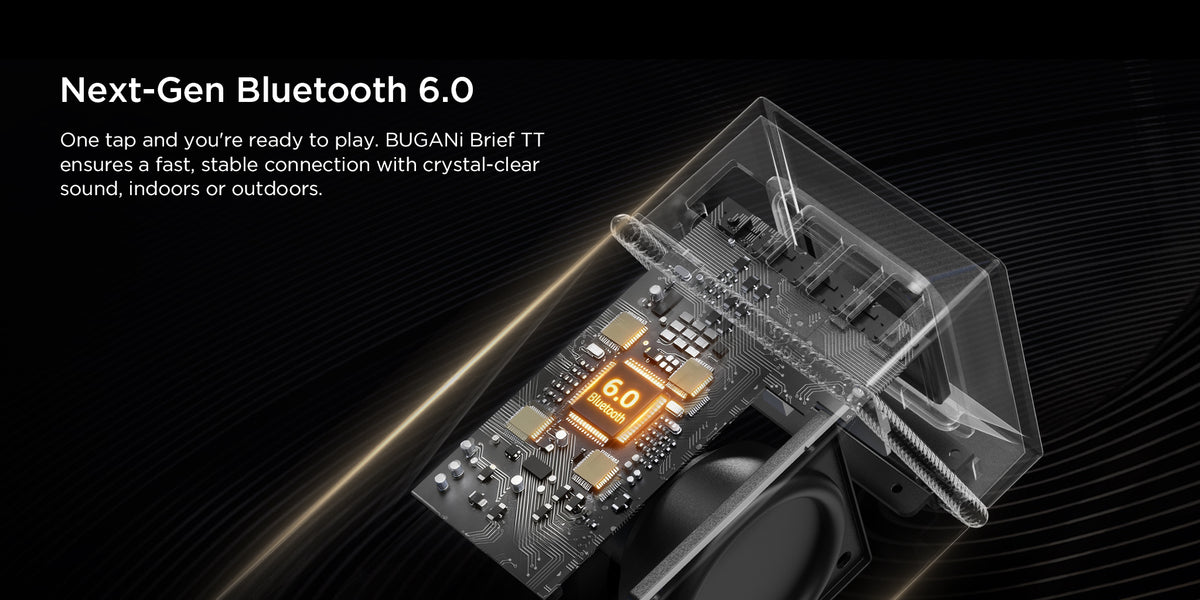Prenosný Bluetooth reproduktor Bugani Brief TT, 60W, RGB, vodotesný, čierno-zlatý