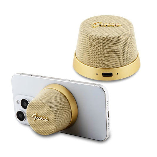 Prenosný Bluetooth reproduktor Guess Stand Magnetic Script Metal, 3W, Zlatý