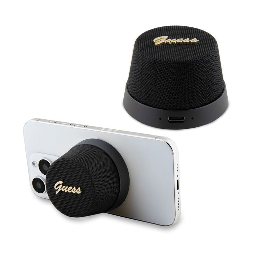 Prenosný Bluetooth reproduktor Guess Stand Magnetic Script Metal, 3W, čierny