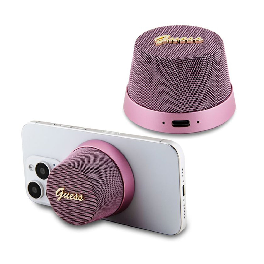 Prenosný Bluetooth reproduktor Guess Stand Magnetic Script Metal, 3W, Ružový