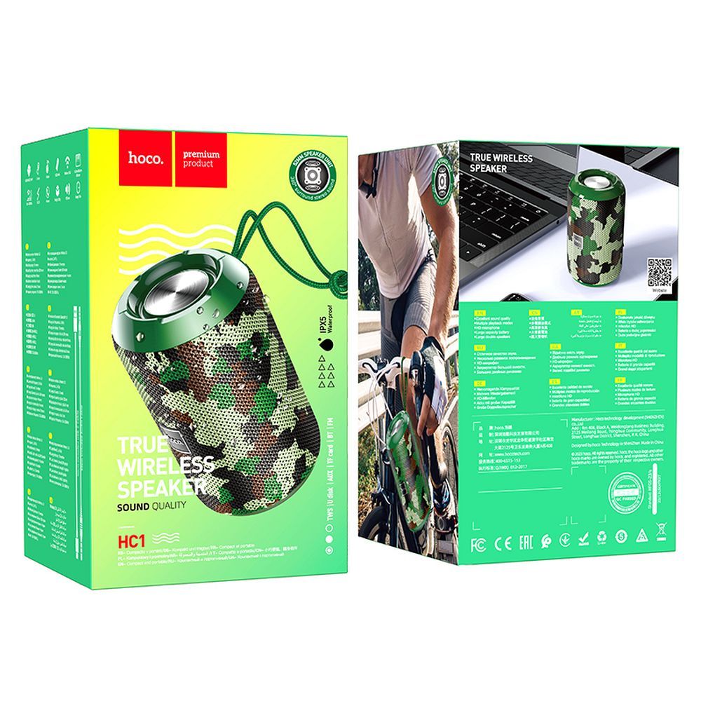 Prenosný Bluetooth reproduktor HOCO HC1, 5W, TWS, Vodotesný, Maskáč