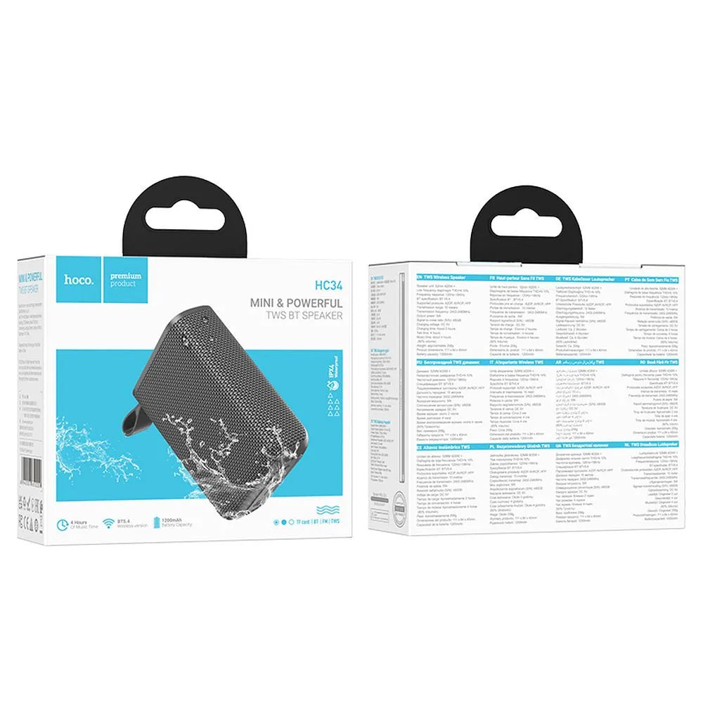 Prenosný Bluetooth reproduktor HOCO HC34, 5W, TWS, Vodotesný, Sivý