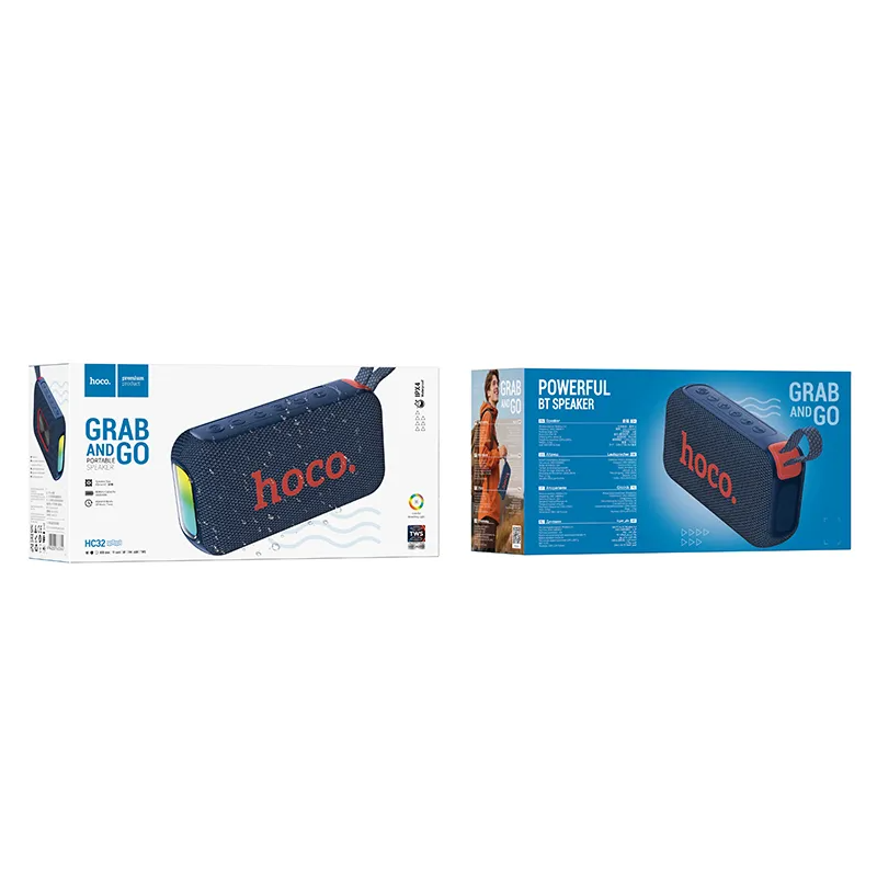 Prenosný Bluetooth reproduktor HOCO HC32, 2 x 10W, TWS, RGB, Námornícka modrá