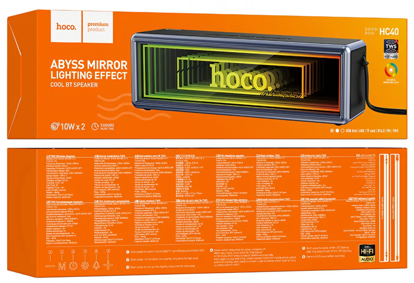 Prenosný Bluetooth reproduktor HOCO HC40, 2 x 10W, TWS, RGB, čierny
