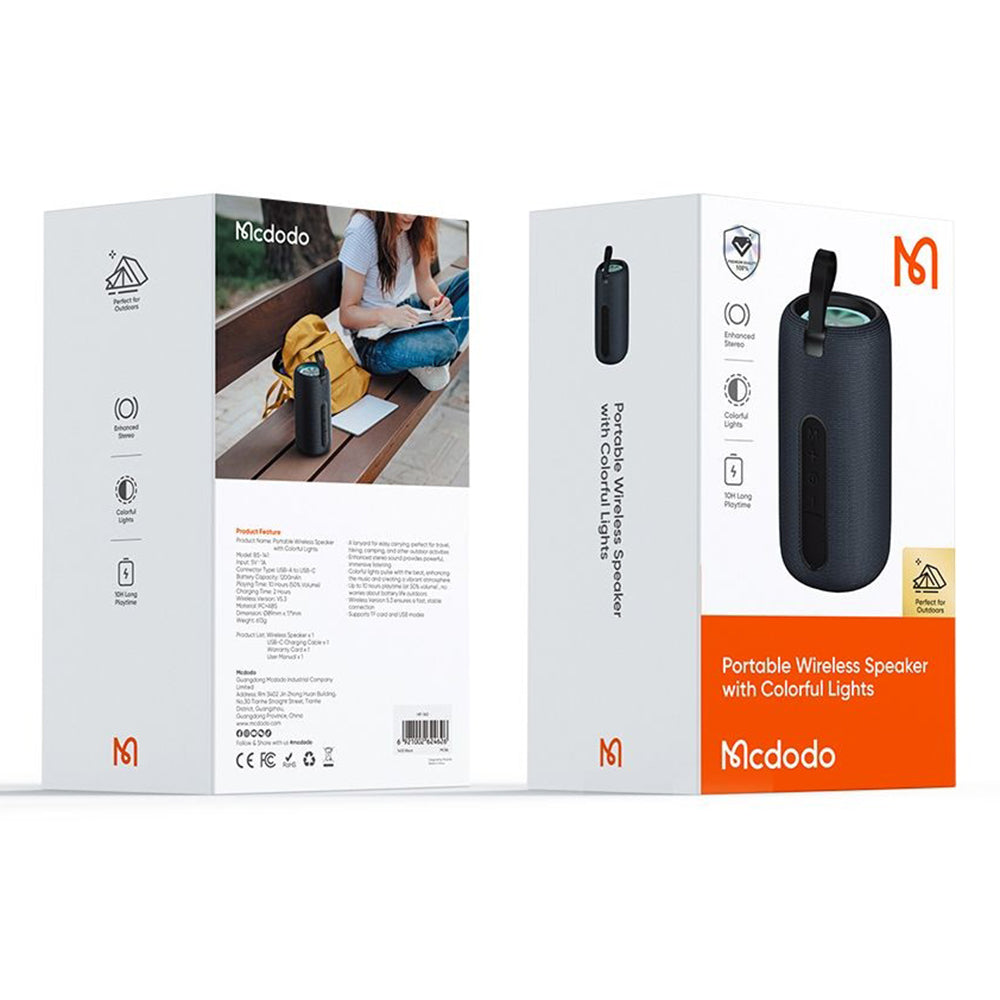 Prenosný Bluetooth reproduktor McDodo BS-1410, 2 x 5W, RGB, Vodotesný, Čierny