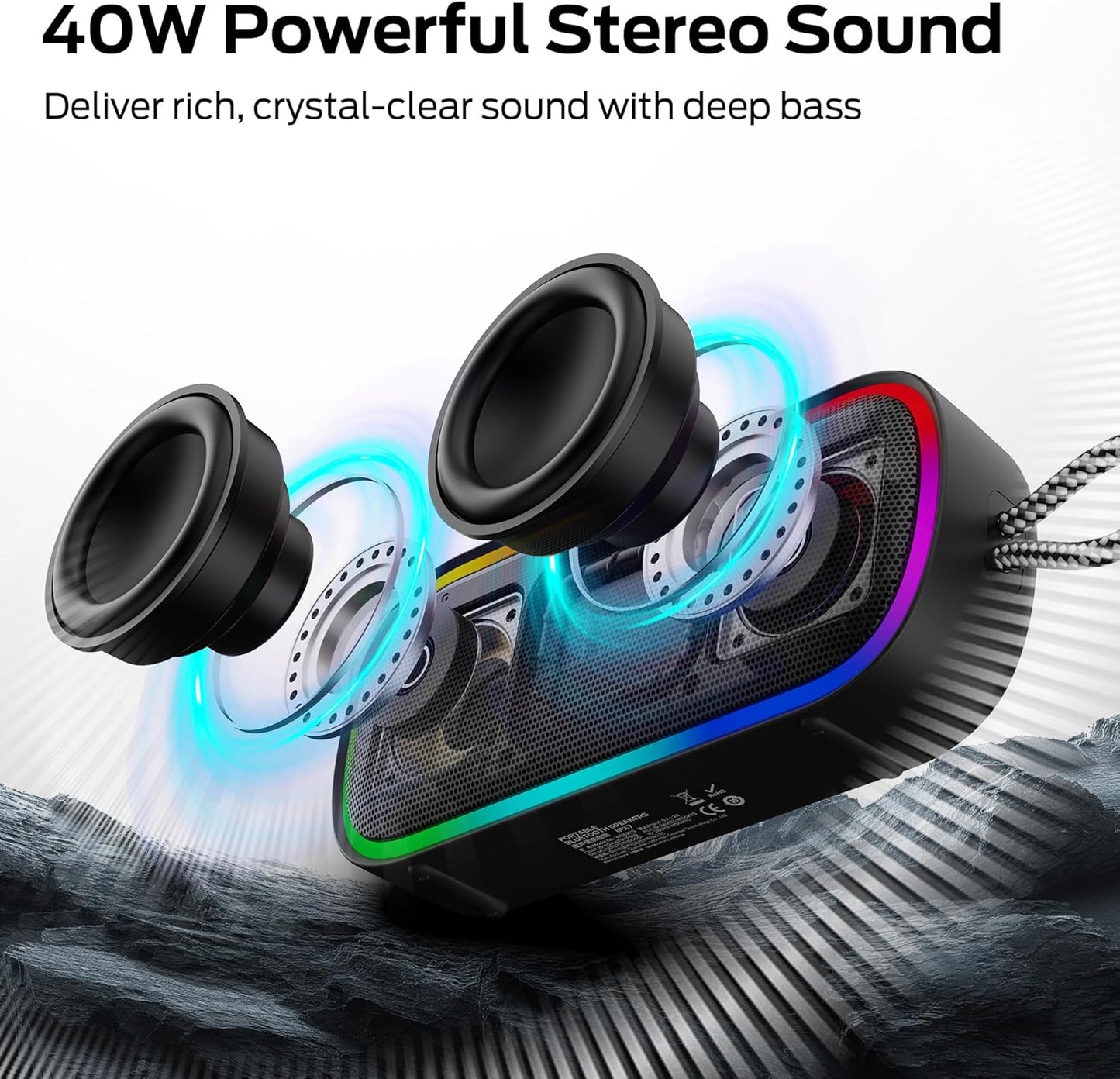 Prenosný Bluetooth reproduktor Monster S150 Plus, 40W, TWS, RGB, vodotesný, čierny