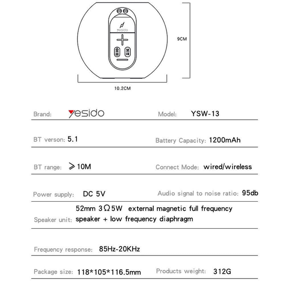 Prenosný Bluetooth reproduktor Yesido YSW13, 5W, RGB, Modrý