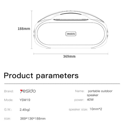 Prenosný Bluetooth reproduktor Yesido YSW19, 40W, RGB, Vodotesný, Čierny