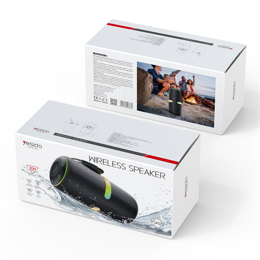 Prenosný Bluetooth reproduktor Yesido YSW22, 30W, RGB, Vodotesný, Čierny