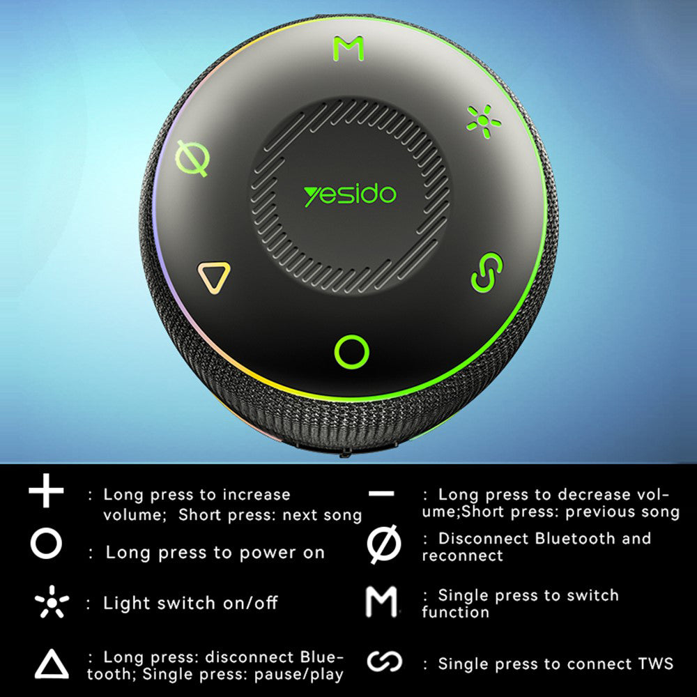 Prenosný Bluetooth reproduktor Yesido YSW22, 30W, RGB, Vodotesný, Čierny