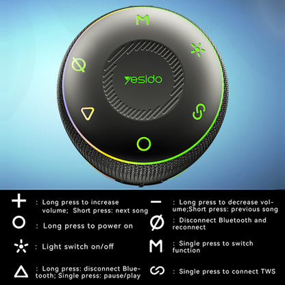 Prenosný Bluetooth reproduktor Yesido YSW22, 30W, RGB, Vodotesný, Čierny