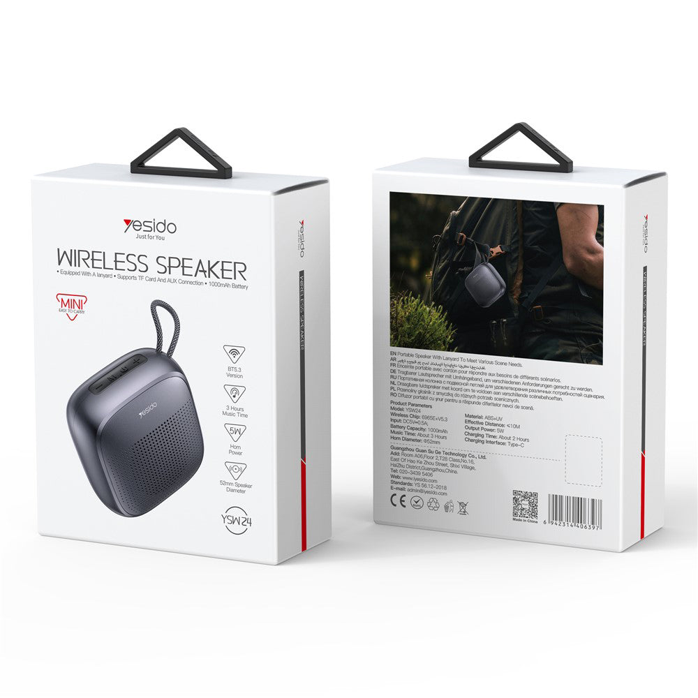 Prenosný Bluetooth reproduktor Yesido YSW24, 5W, Vodotesný, Čierny