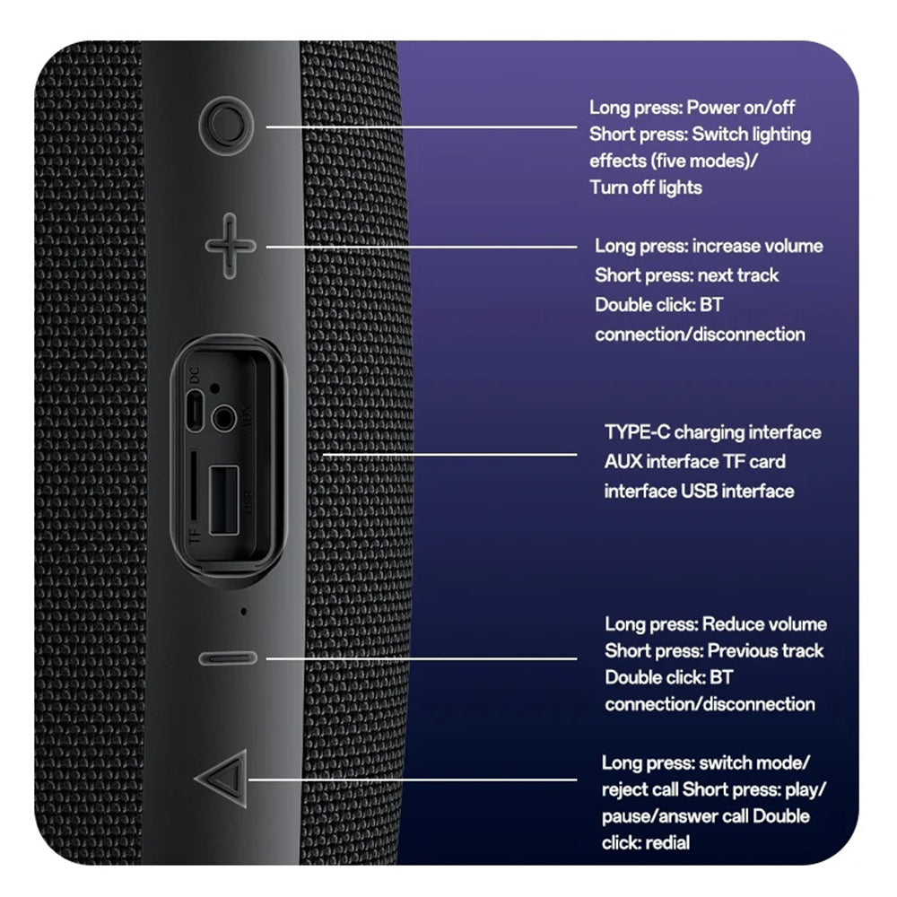 Prenosný Bluetooth reproduktor Yesido YSW38, 30W, TWS, RGB, čierny