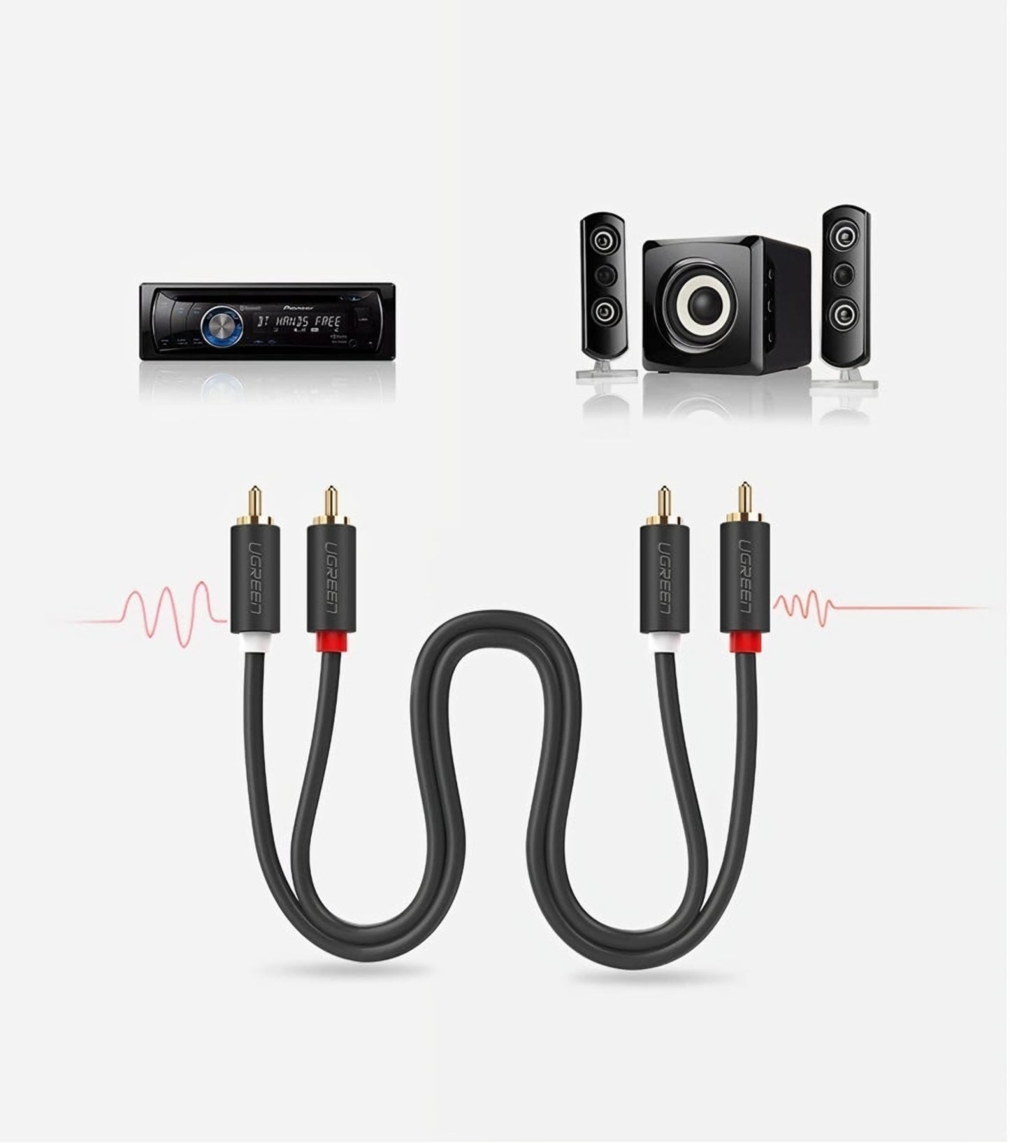 Audio kábel UGREEN AV104, 2 x RCA - 2 x RCA, 5m, čierny